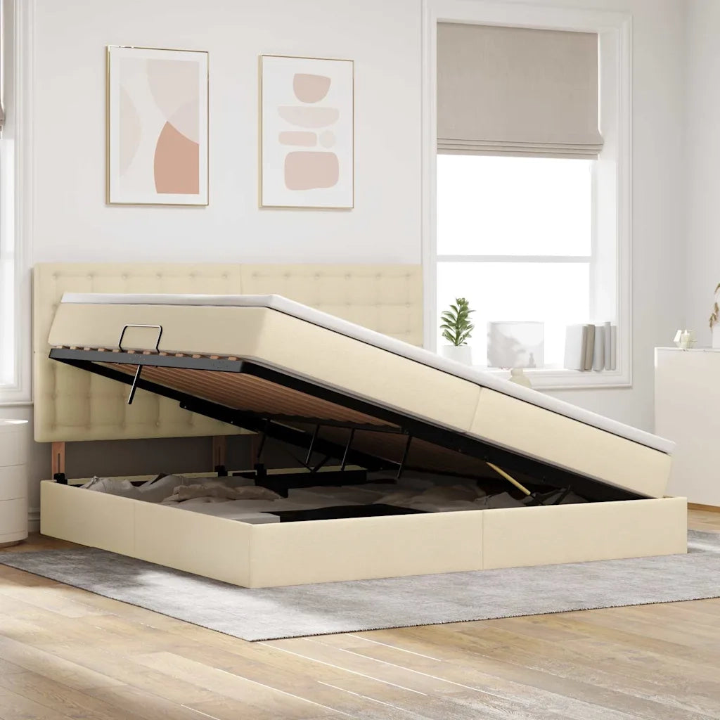 Letto con contenitore e materasso Crema 200 x 200 cm Poliestere 3371932