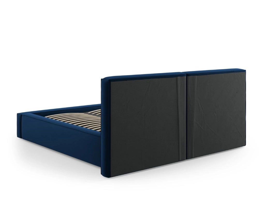 Cosmopolitan Design - Letto a cassettone con testiera doppia "Arendal" 200x200cm in velluto blu reale 