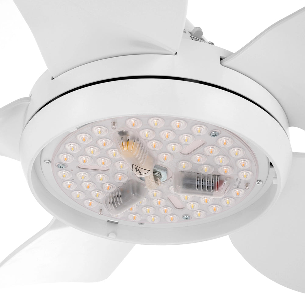Ventilatore da Soffitto 5 Pale Lampada con Luce LED e Telecomando 76 cm Bianco