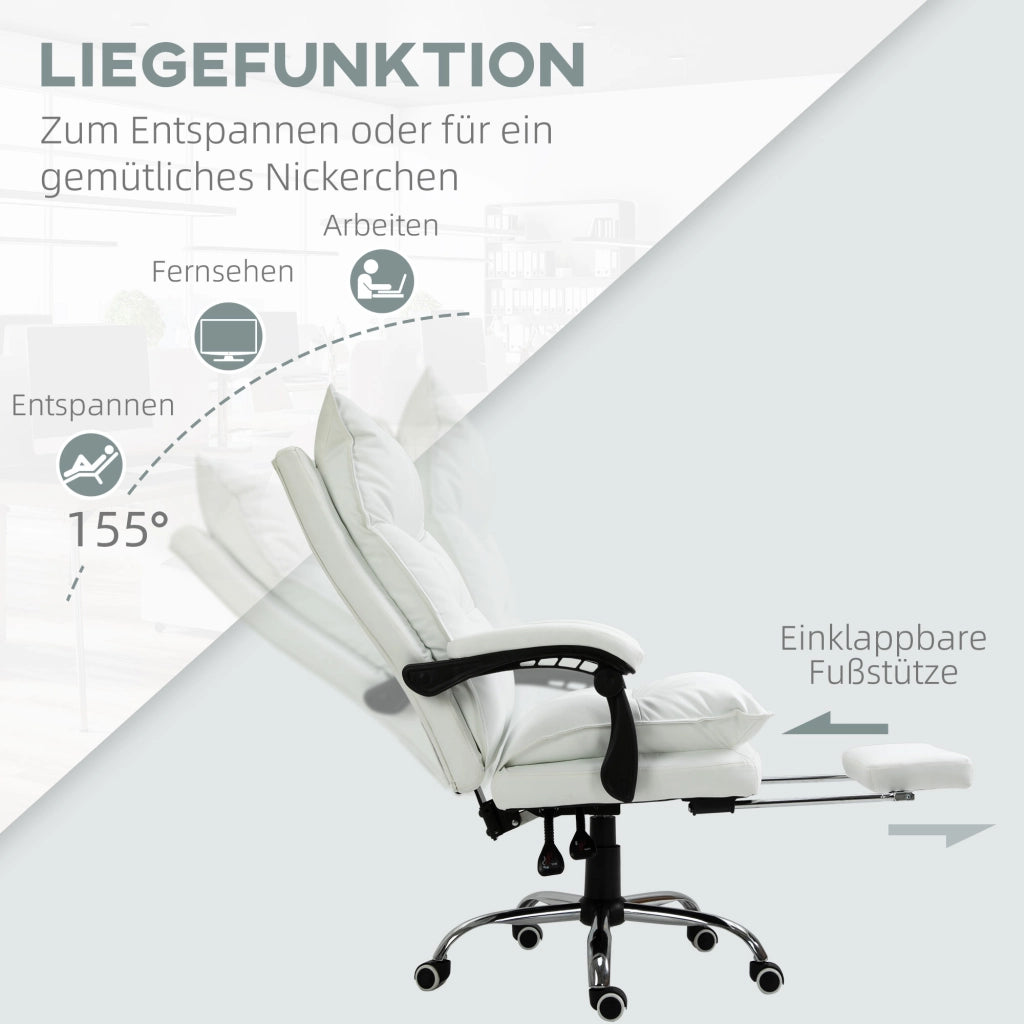 Sedia da ufficio ergonomica con braccioli e poggiapiedi ¨C Minimal ¨C regolazione altezza, imbottita in similpelle, bianco