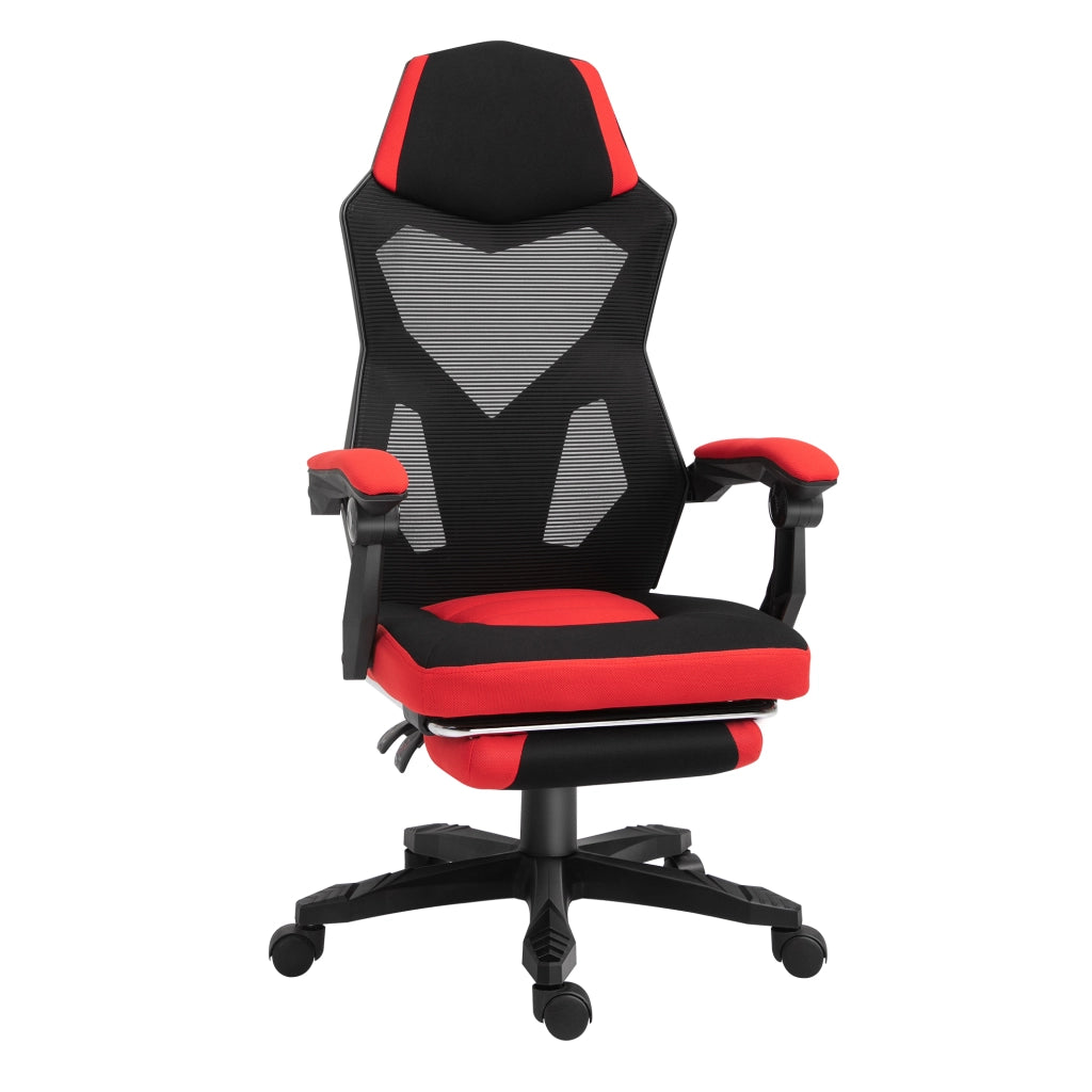 Sedia da gaming, sedia ergonomica da scrivania con poggiapiedi, regolabile in altezza, in poliestere, nero/rosso, 58 x 72 x 112-122 cm, per ufficio e