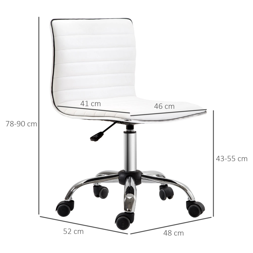 Sedia da ufficio senza braccioli, altezza regolabile 78-90 cm, sedia cosmetica con schienale, portata massima 120 kg, in pelle, bianca
