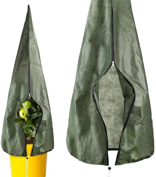 Copertura invernale per piante di vaso con cerniera e cordino di trazione, copertura per piante invernali, fatto di materiale non tessuto, permeabile, resistente alle scalfitture, dimensioni 250 x 125 cm.