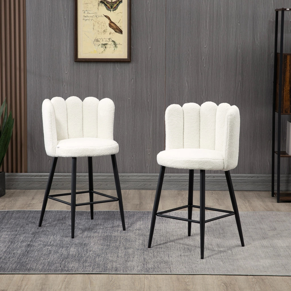Set 2 Sgabelli Alti da Bar ¨C Xylo ¨C Tessuto Effetto Boucl¨¦ Crema e Struttura Nera 65cm