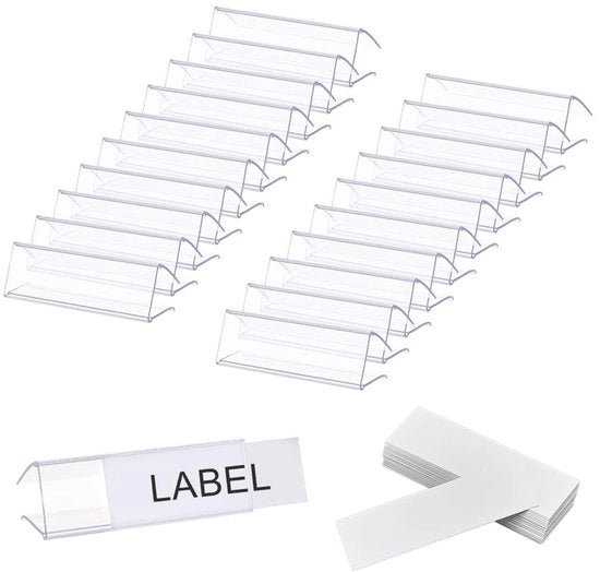Etichettatore per tavolo da 120 pezzi - Supporto per cartelle prezzi - Materiale PVC - Translucido - Bordo in legno - Design flessibile - Alta capacità - Cartelle prezzi