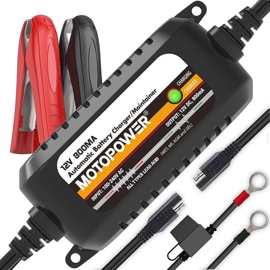 Caricabatteria automatico 12V 800mA per auto, motocicli e camper - compatto e ecocompatibile