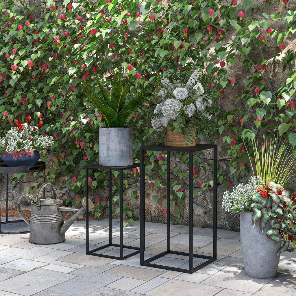 Supporto per vasi da giardino ¨C Minimal ¨C 2 pezzi, 58.5 e 65 cm, nero, acciaio