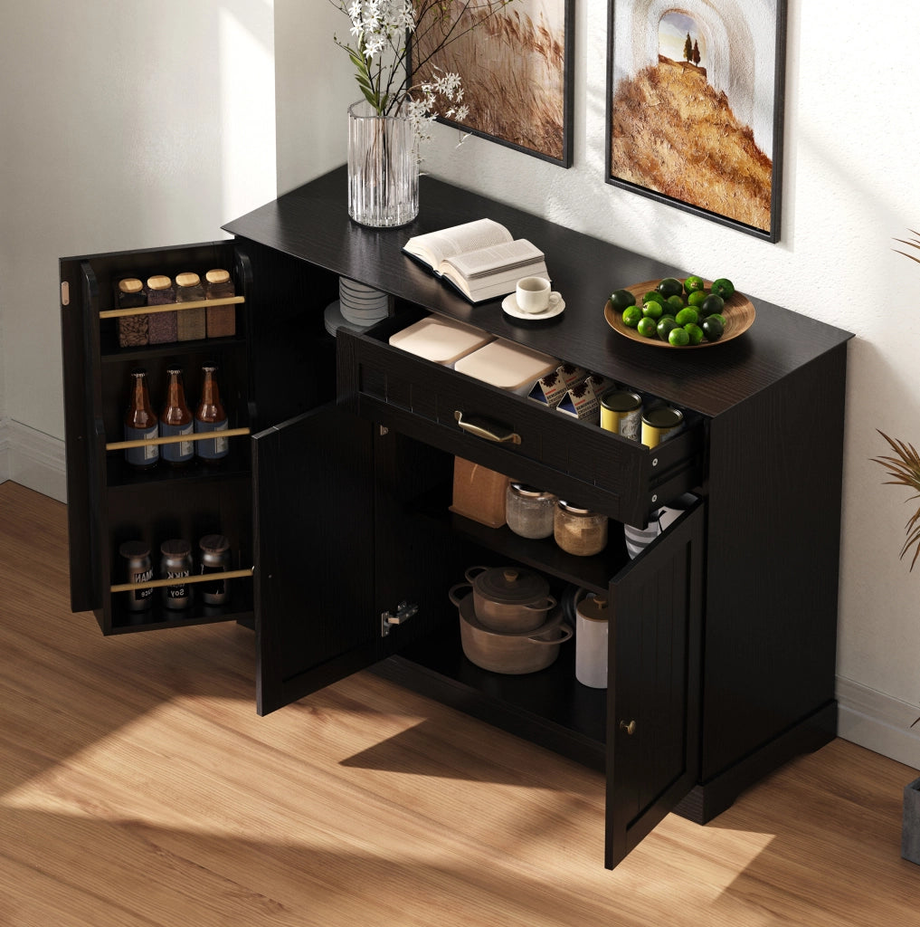 Credenza moderna in MDF nero con 3 ante; 1 cassetto e ripiani regolabili