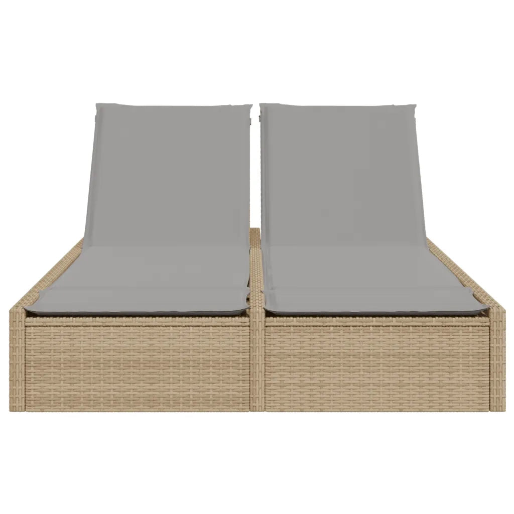 Lettino Prendisole con Cuscini Beige in Polyrattan 368631