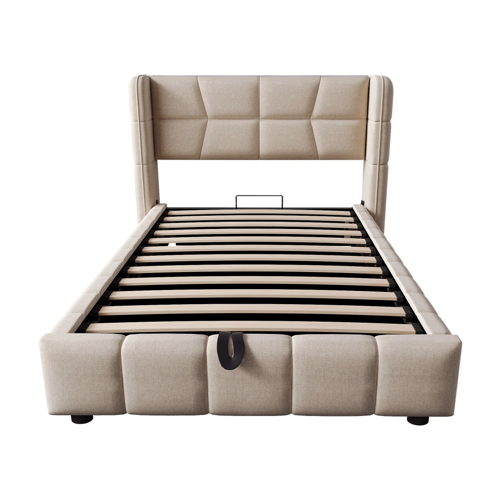 letto imbottito tessuto beige 90 x 200 cm