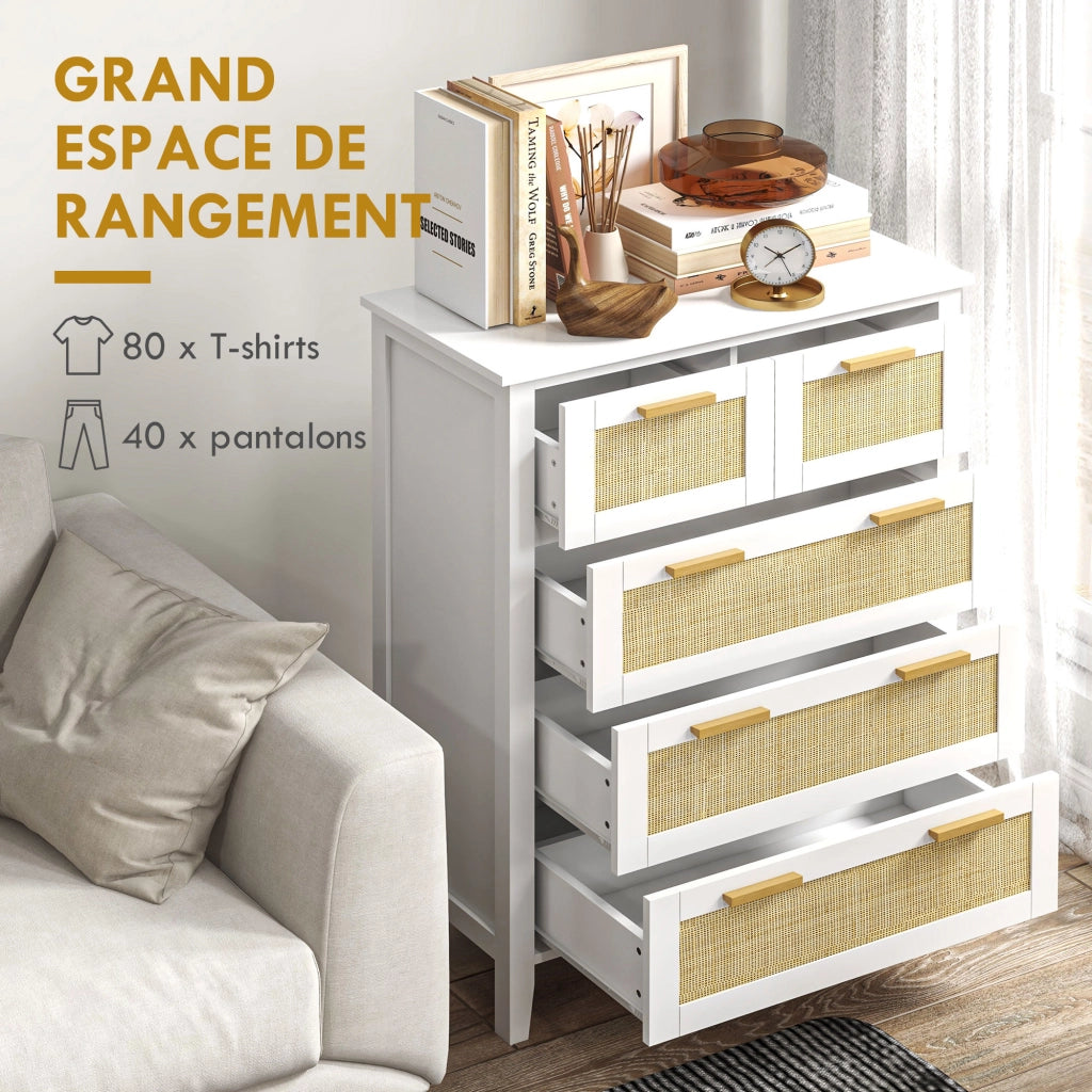 Cassettiera 5 cassetti legno massello maniglie metalliche ¨C Xylo ¨C bianco 77x37x104 cm