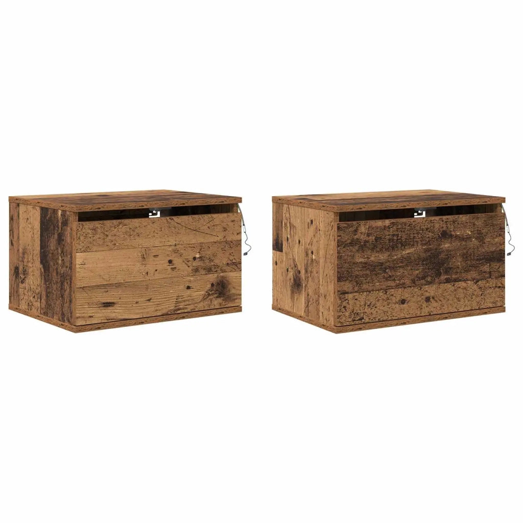 Mobiletto da comodino a parete con cassetto 2 pcs Legno vecchio 863079