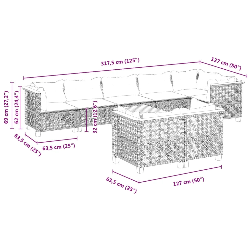 Set Divani da Giardino 9 pz con Cuscini Nero in Polyrattan 3261896