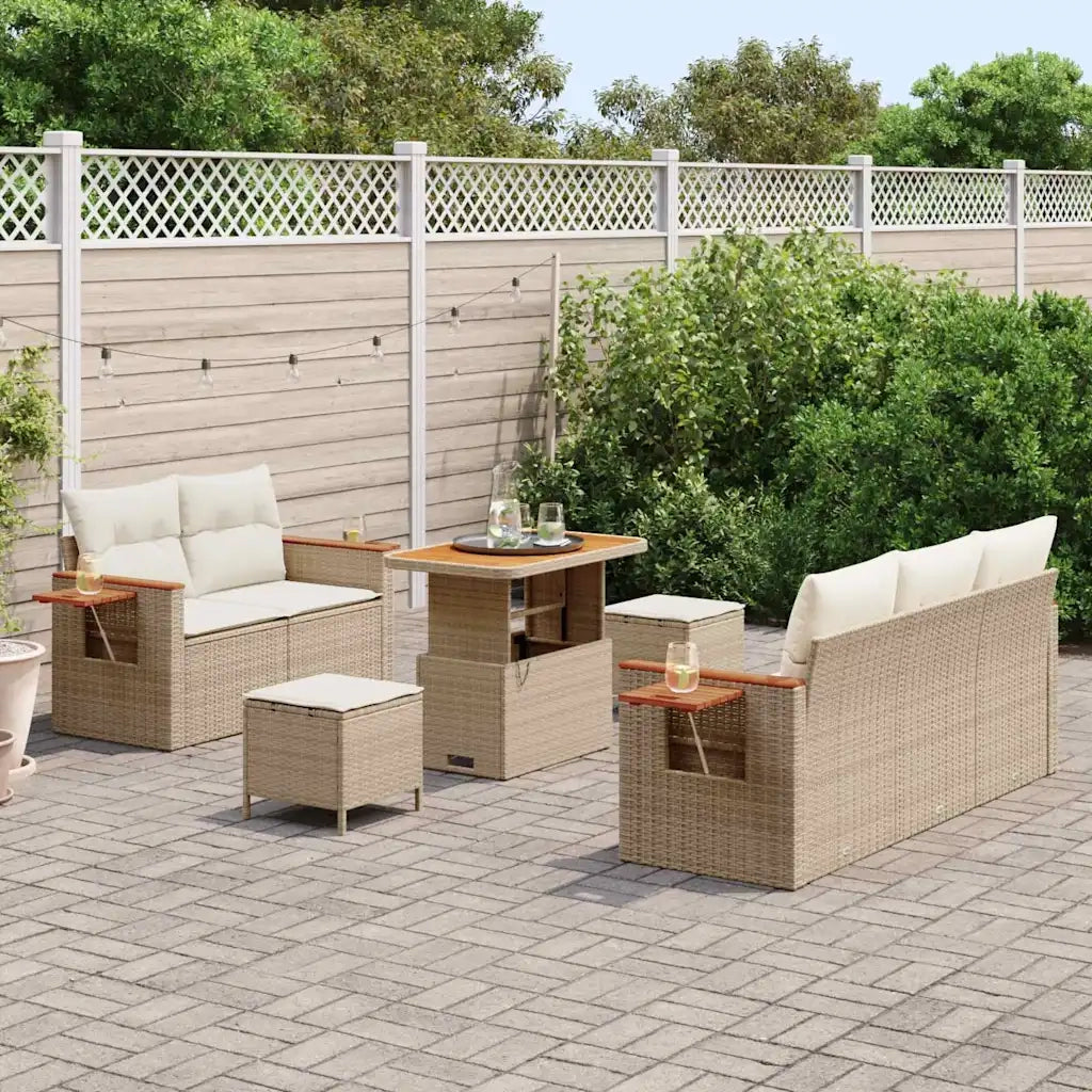 Set Divano da Giardino 10 pcs Beige e Crema polyrattan