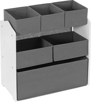 Cassa Per Bambini - Cassetto Con Compartimenti - Cassa Per Bambino - 6 Compartimenti - Camera Da Bambino - MDF/Tessuto - Grigio/Bianco, 63x39,5x60 cm