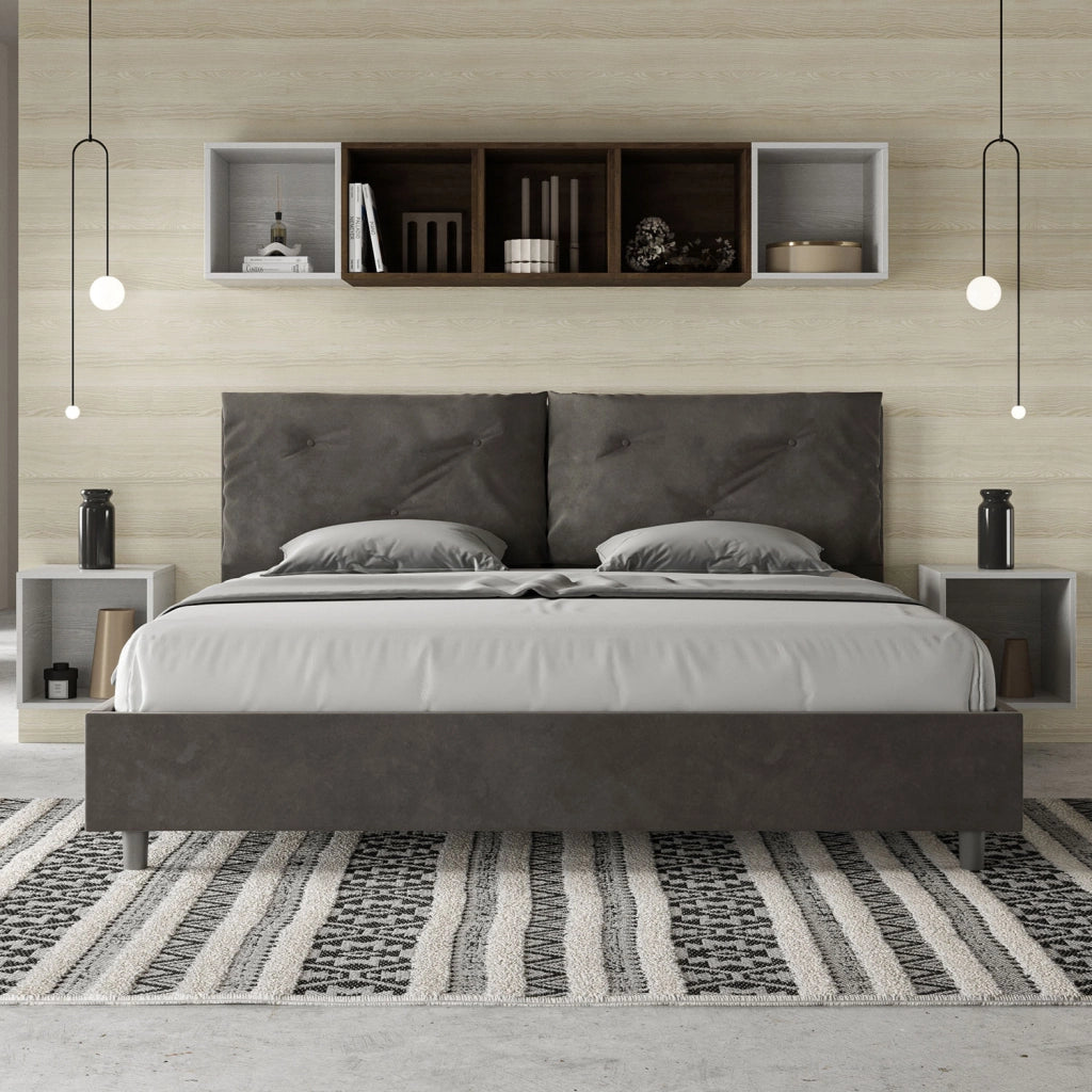 BS COM Letto matrimoniale king size con rete imbottito 200x200 microfibra grigio