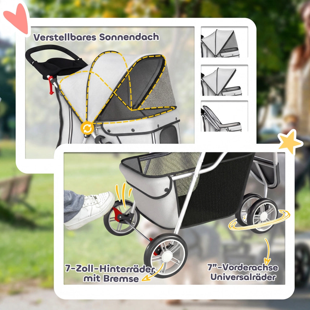 Passeggino per Cani Pieghevole ¨C Xylo ¨C con Cesto Portaoggetti e Portabicchieri, Grigio
