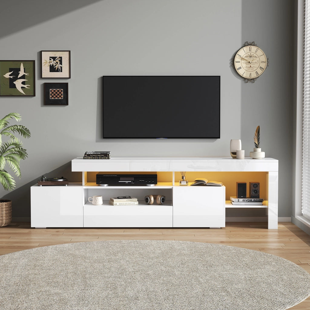 Mobile TV con LED ¨C MINIMAL ¨C Bianco Lucido, 192x37x53 cm