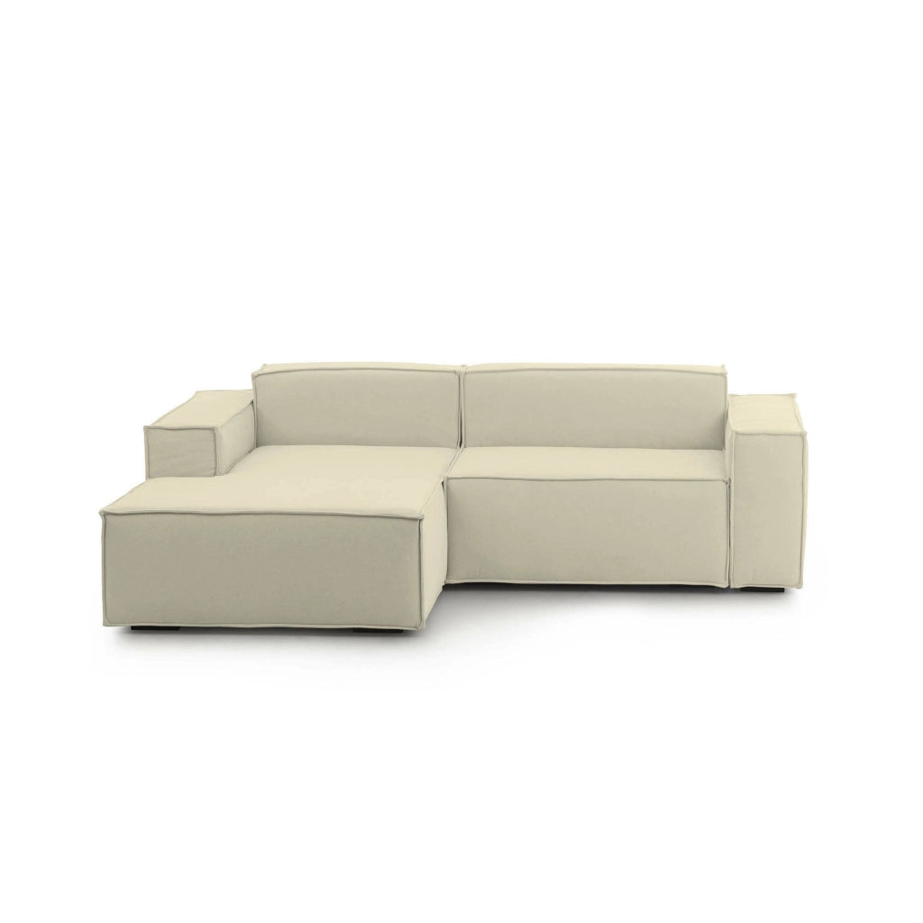 Divano fisso Assurte, Divano componibile a 2 posti large con penisola sinistra, Made in Italy, Sofà\  moderno in tessuto, Cm 240x170h70, Beige