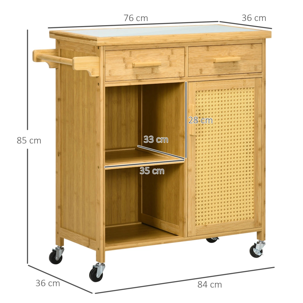 CARRELLO CUCINA 84x36x85 cm Bambù Naturale con cassetti e armadio