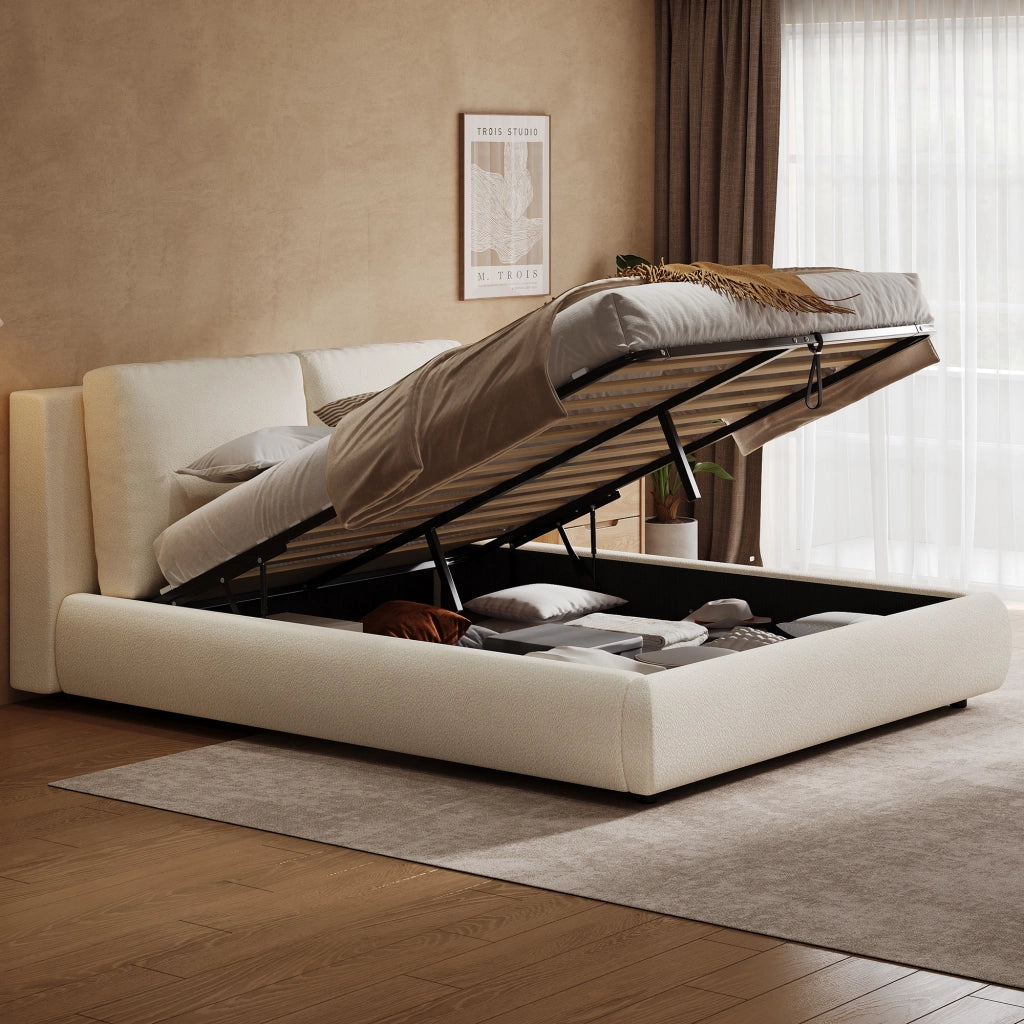 Letto contenitore matrimoniale 160×200 cm con ampio spazio contenitivo; testiera inclinata; senza materasso