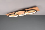 BARCA PLAFONIERA LED 40W 4700lm, 3000K TRIPLA ELLISSE METALLO BIANCO E LEGNO NATURALE CON DIMMERAZIONE AD INTERRUTTORE L. 97CM