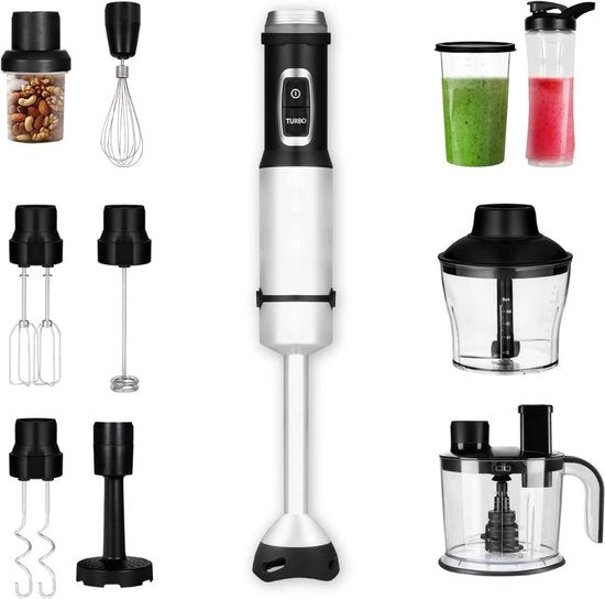 Impastatrice a Stantuffo 3 in 1 - Set di Impastatrici a Mano - Set di Blender - Purea 3 in 1 - Mulinello a Mano - Macchina da Cucina - RVS - 3 in 1 - Accessori per Impastatrice - Zuppe - Smoothies - Cibo per Bambini