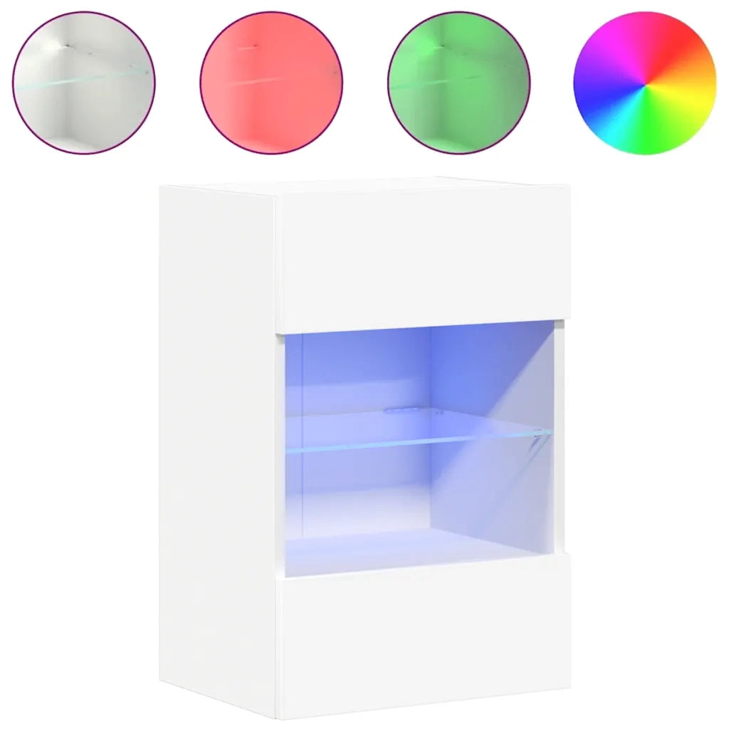 Mobili da parete con luci LED per TV 2pz Bianchi 40x30x60,5 cm 837079