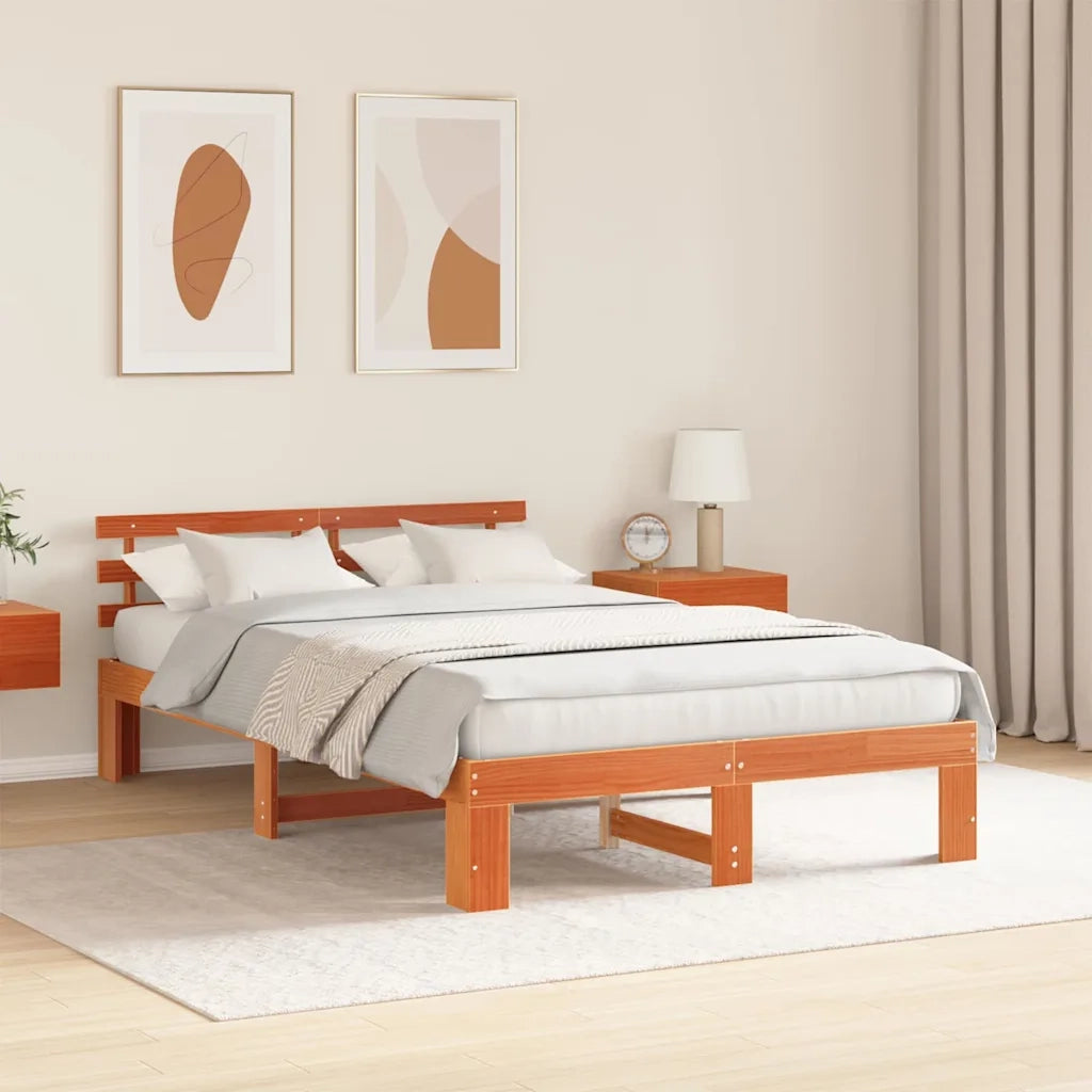 Struttura del letto-Giroletto Marrone cerato 140 x 190 cm Pino massello 658290