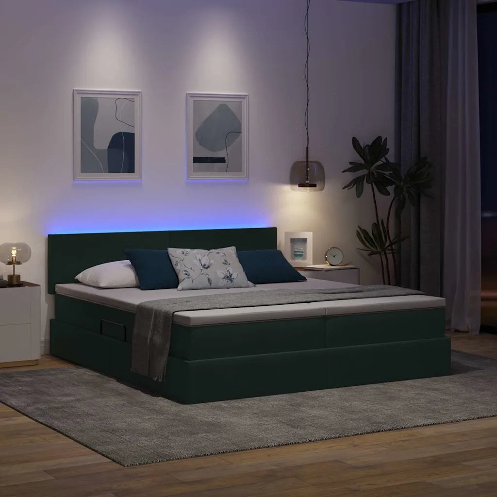 Letto con luci a strisce a LED Verde Scuro 200 x 200 cm Velluto