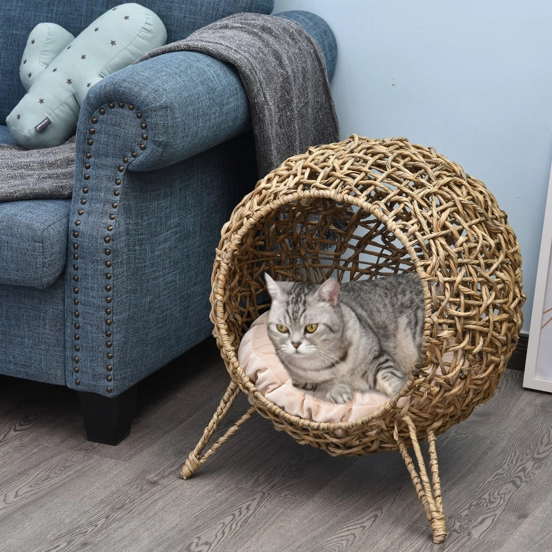 CUCCIA PER GATTI in PE rattan e metallo con cuscino Marrone