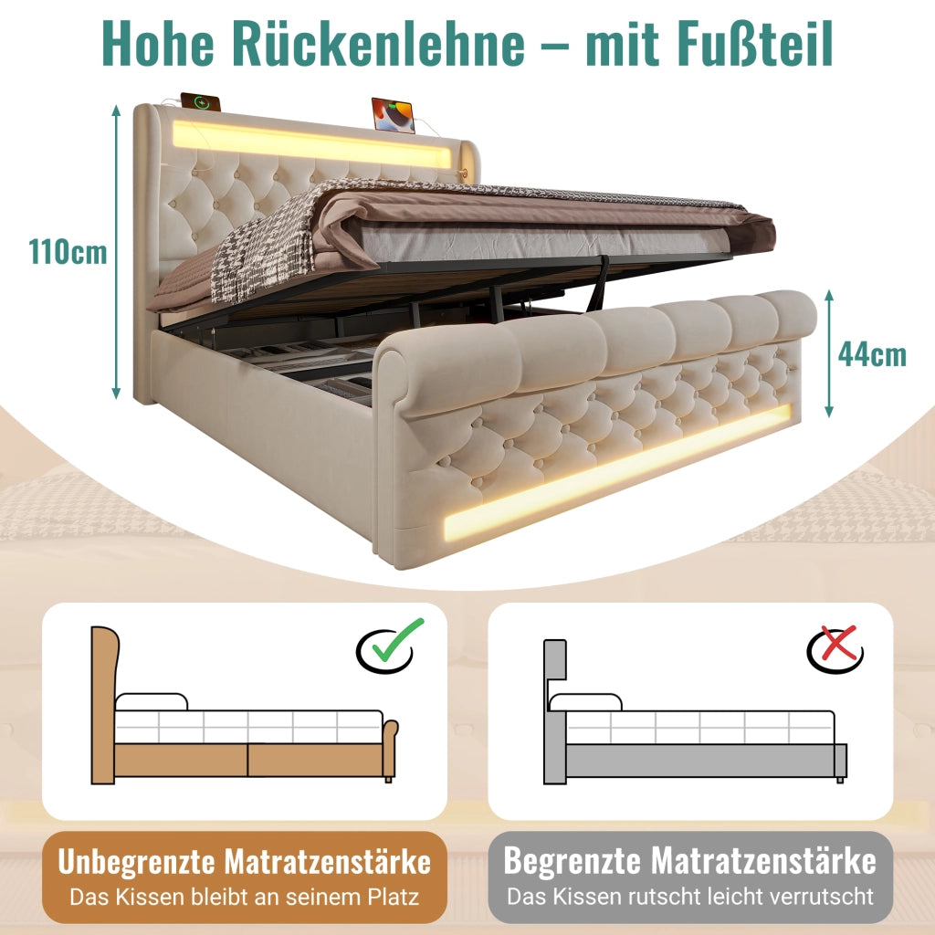 letto imbottito velluto beige 140 x 190 cm