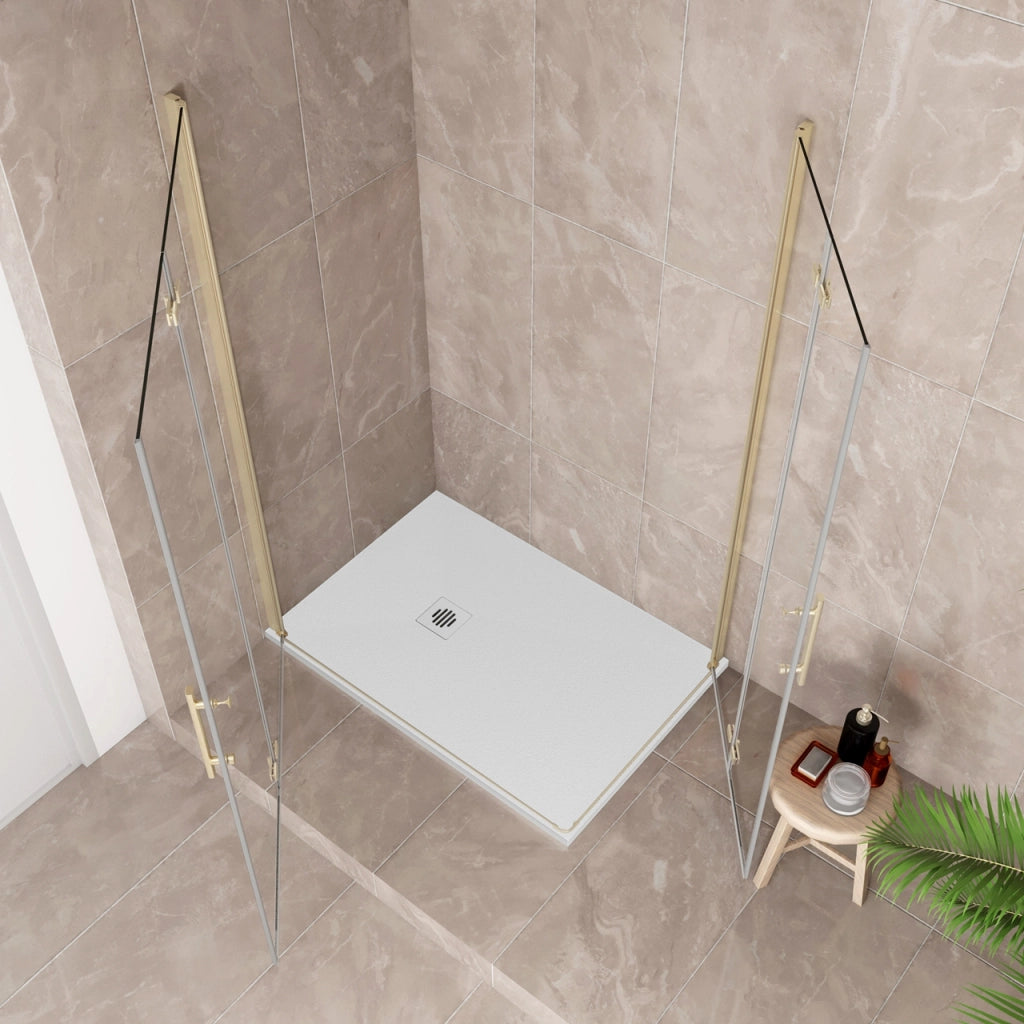 185 cm Box Doccia Angolare 76x90 cm Doppia Porta Battente Pieghevole Vetro Temperato Trasparente 6 mm Anticalcare Telaio Dorato Spazzolato