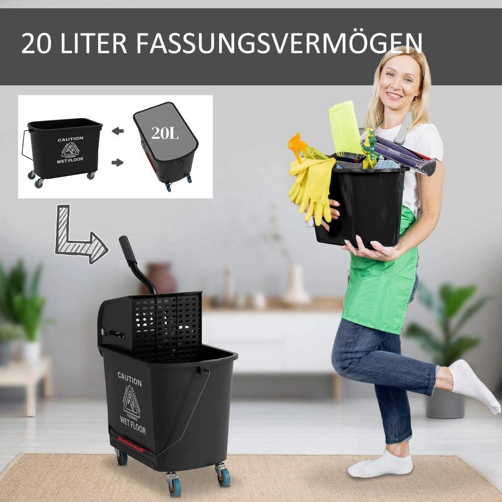 Secchio per Mocio con Strizzatore e Maniglia ¨C Minimal ¨C 20 L, Nero, Plastica