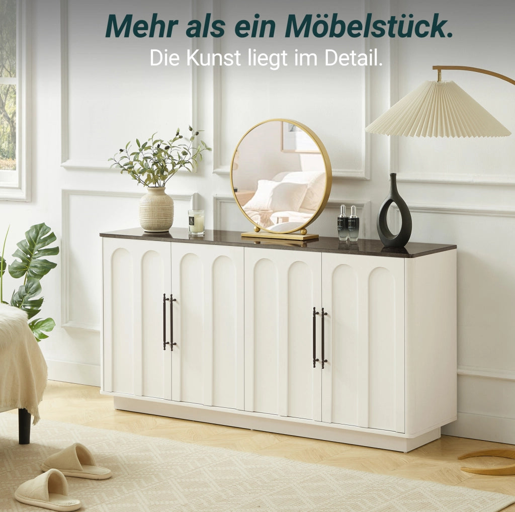 Sideboard con frontale ad arco 160 cm in MDF bianco e nero; con 4 ante e chiusura soft-close