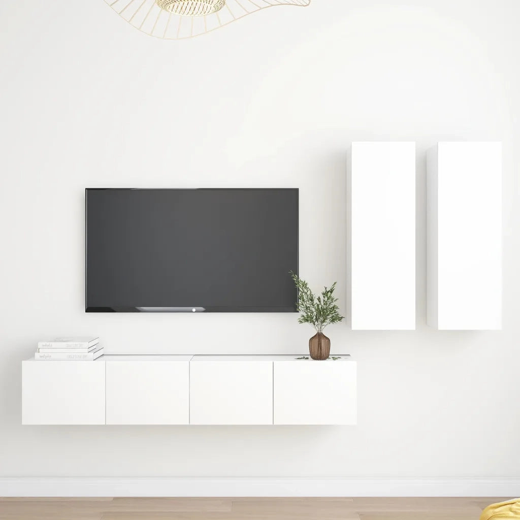 Set Mobili Porta TV 4 pz | Armadietto TV | Mobile Porta TV Bianco in Legno Multistrato