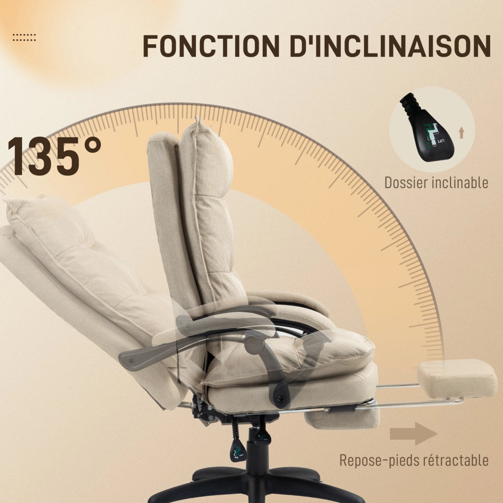 Poltrona da Ufficio Massaggiante ¨C Xylo ¨C Beige con Poggiapiedi e Schienale Reclinabile