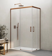 Box doccia angolare BASIC apertura al vertice 130x75 cm (125-129/70-75) rame vetro trasparente