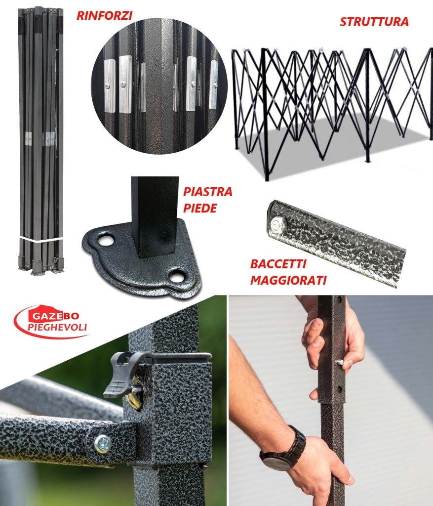 Gazebo 3x6 m giallo pieghevole portatile estendibile richiudibile estensibile acciaio SENZA laterali per fiere eventi stand chiosco tenda tendone mercato mercatino