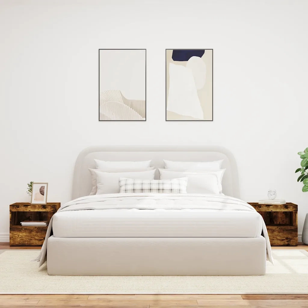 Comodini con Luci LED 2pz-Set di 2 Tavolino da notte Rovere Fumo 50x40x45 cm