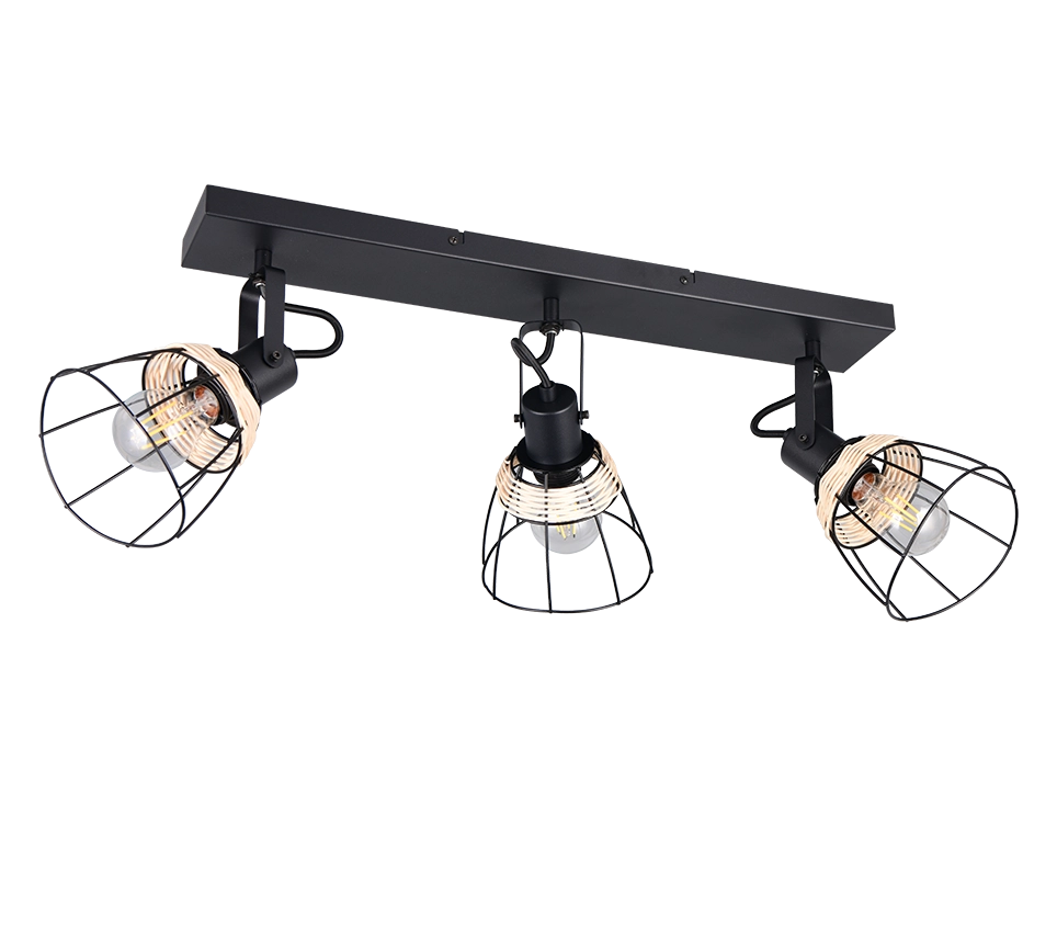 Barra 3 spots, rattan e metallo, naturale e nero, L 62 cm, Jerome