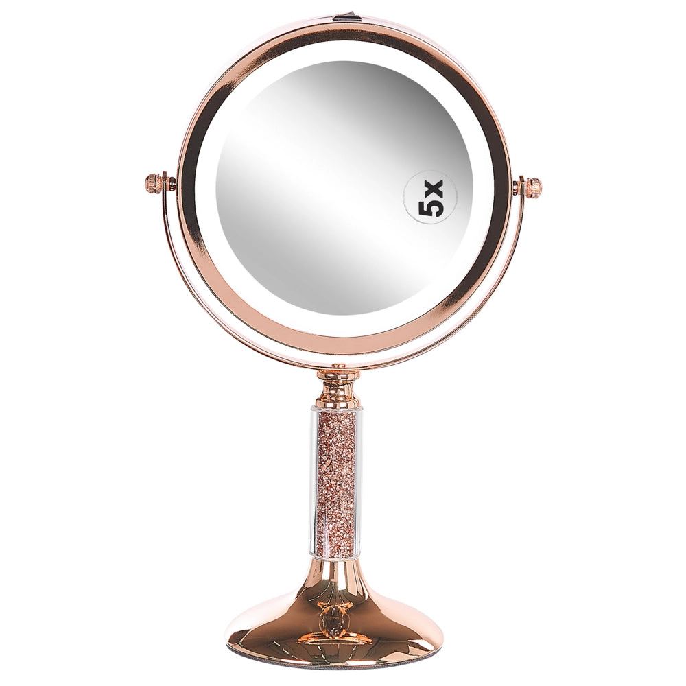 Specchio LED da trucco 1x/5x ingrandimento doppio lato struttura in ferro ø 13 cm rosa e dorato
