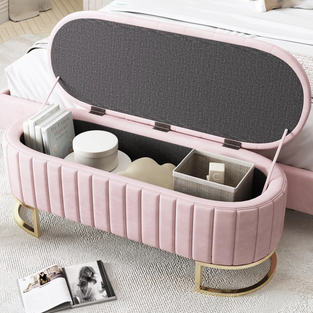 Poltrona Pouf con Contenitore ¨C MINIMAL ¨C Velluto Rosa, 120x40 cm