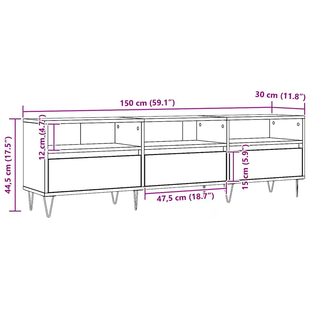 Mobile Porta TV Rovere Artigianale 150x30x44,5 cm Multistrato 857188