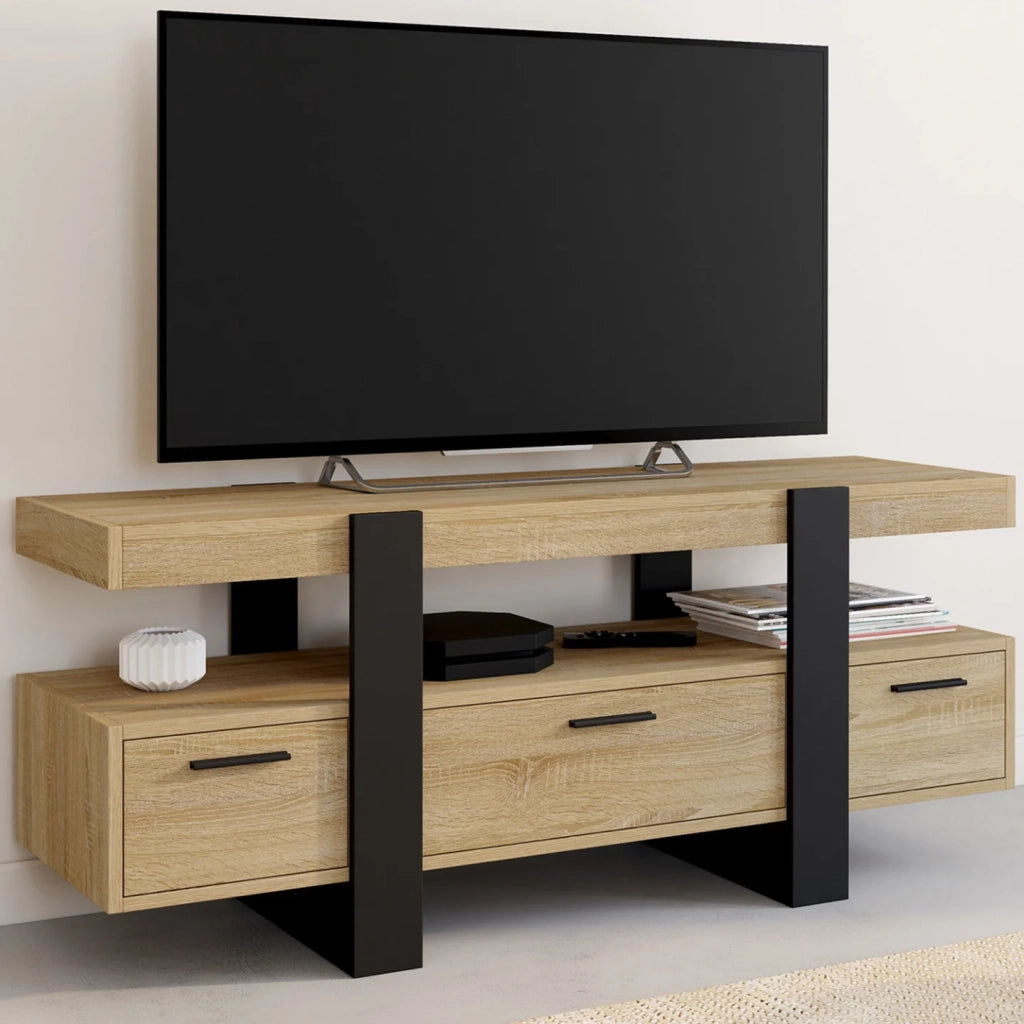 IDMarket - Porta TV PHOENIX legno nero con cassetti