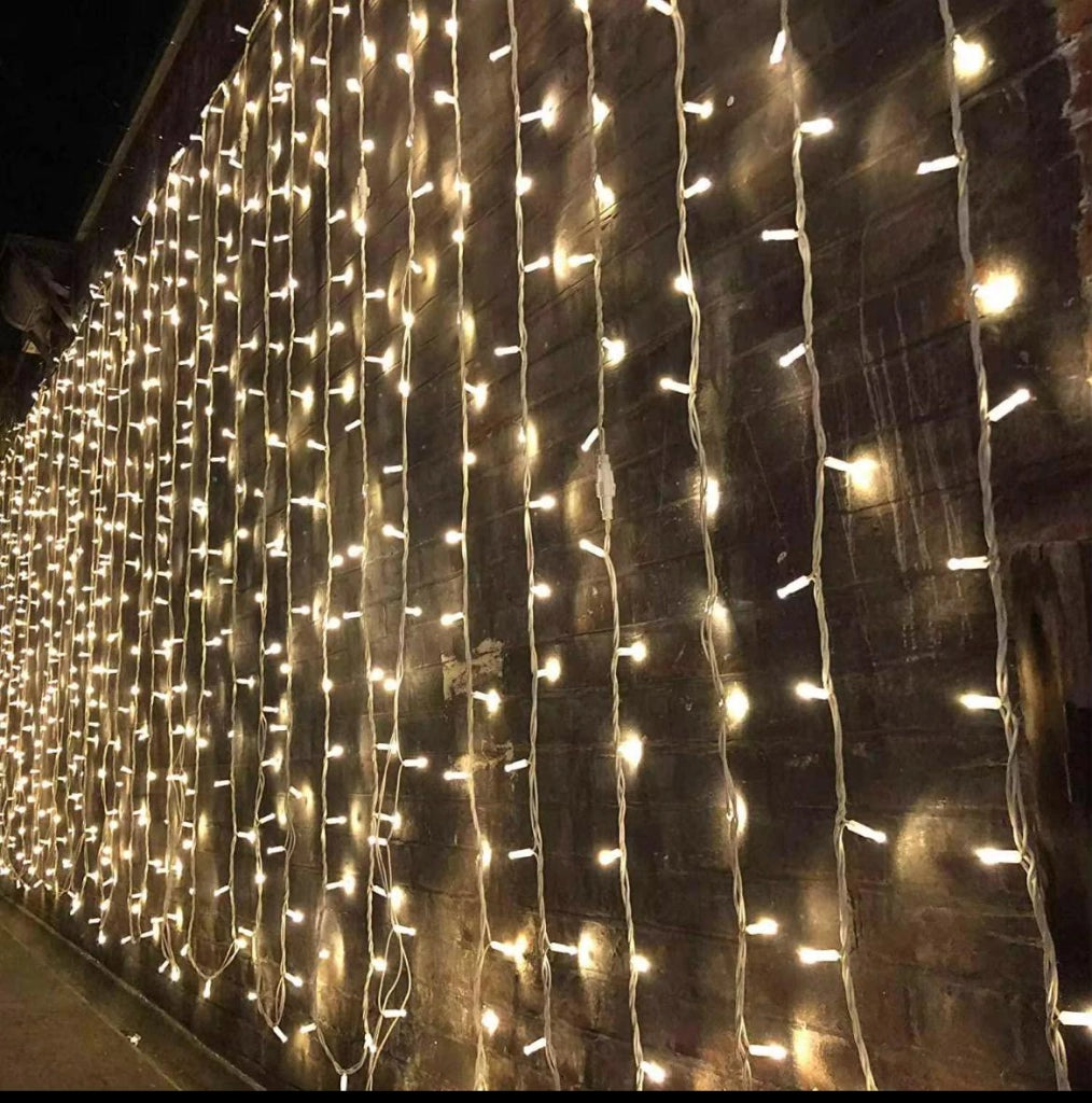 Tenda Luminosa 3x0,8m 128 Maxi LED Reflex Caldo Fisso + Flash Bianco IP67 Prolungabile Cavo Gommato Bianco per Natale Matrimoni Eventi luci natalizie