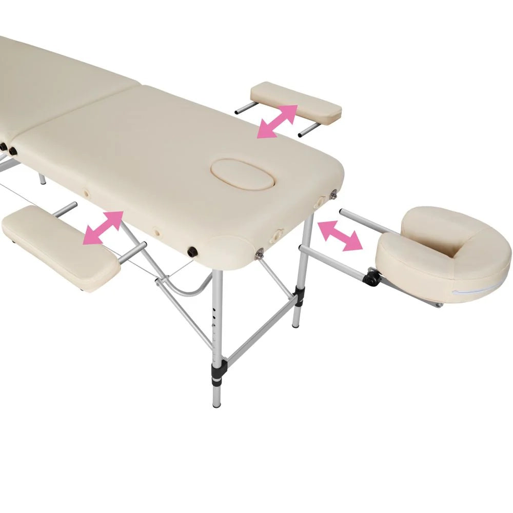 Lettino da massaggio portatile pieghevole in alluminio a 2 sezioni + telo beige 2008133