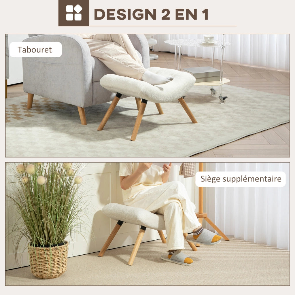 Pouf Poggiapiedi ¨C Xylo ¨C Tessuto Crema con Gambe in Legno di Faggio