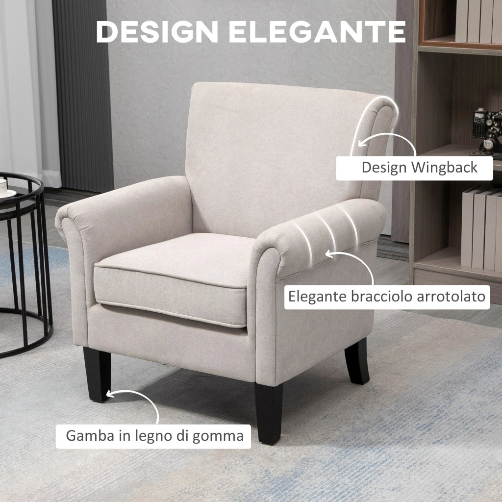 Poltrona con Braccioli Stile Nordico ¨C Xylo ¨C Legno Poliestere Grigio Marrone 79x78x87cm