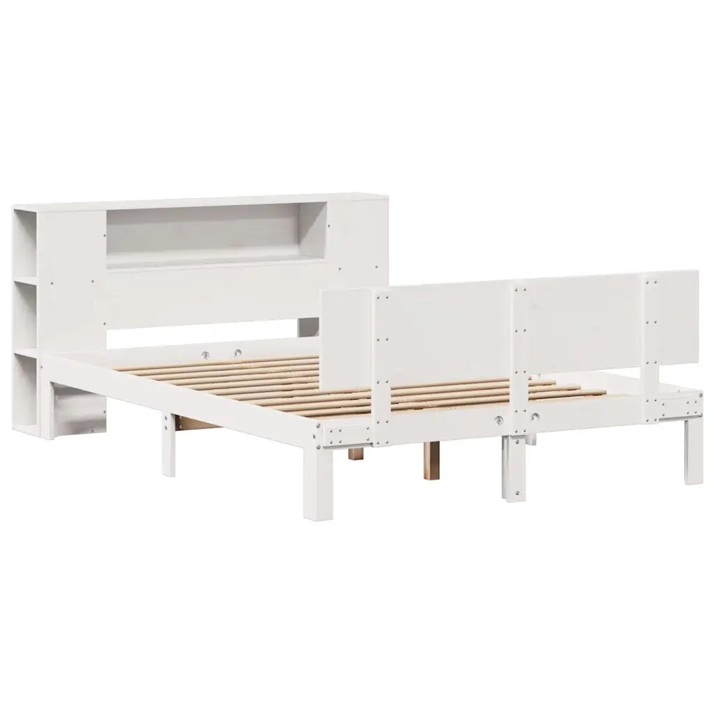Letto Libreria senza Materasso-Struttura Letto con contenitore Bianco 135x190 cm Legno di Pino 987490